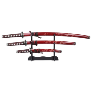 SET DAISHO LAME ACIER DECO ROUGE MOTIF DRAGON